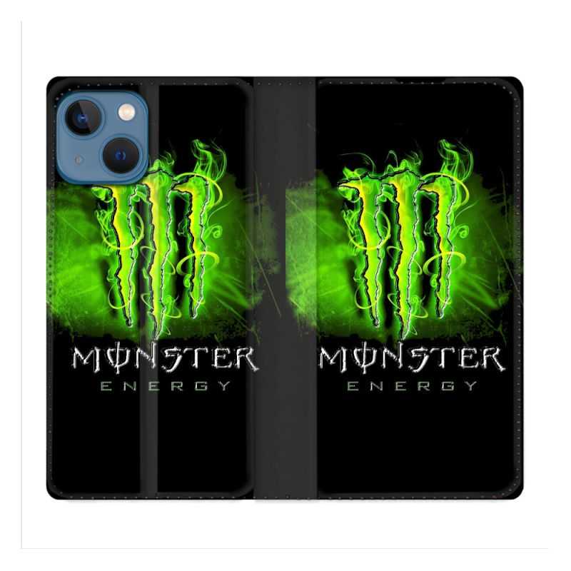 Housse Cuir Portefeuille Pour Iphone 14 (6.1) Monster Energy Vert