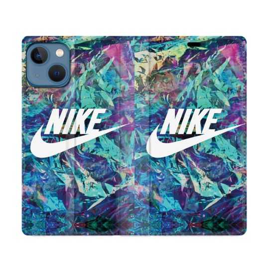 Housse Cuir Portefeuille Pour Iphone 14 (6.1) Nike Turquoise