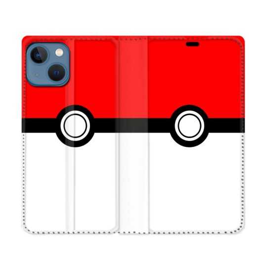 Housse Cuir Portefeuille Pour Iphone 14 (6.1) Pokemon Pokeball