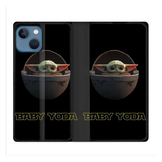 Housse Cuir Portefeuille Pour Iphone 14 (6.1) Star Wars - Yoda bebe noir