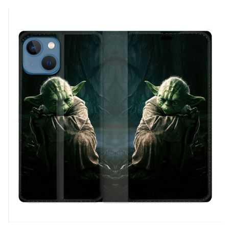 Housse Cuir Portefeuille Pour Iphone 14 (6.1) Star Wars - Yoda sombre
