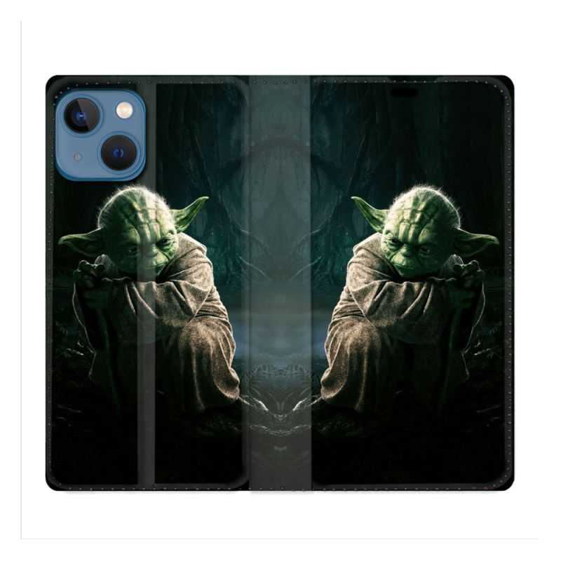 Housse Cuir Portefeuille Pour Iphone 14 (6.1) Star Wars - Yoda sombre