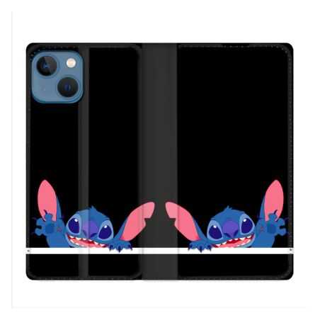 Housse Cuir Portefeuille Pour Iphone 14 (6.1) Stitch Noir