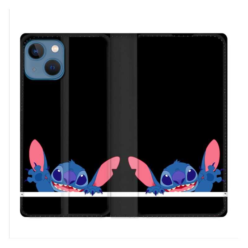 Housse Cuir Portefeuille Pour Iphone 14 (6.1) Stitch Noir
