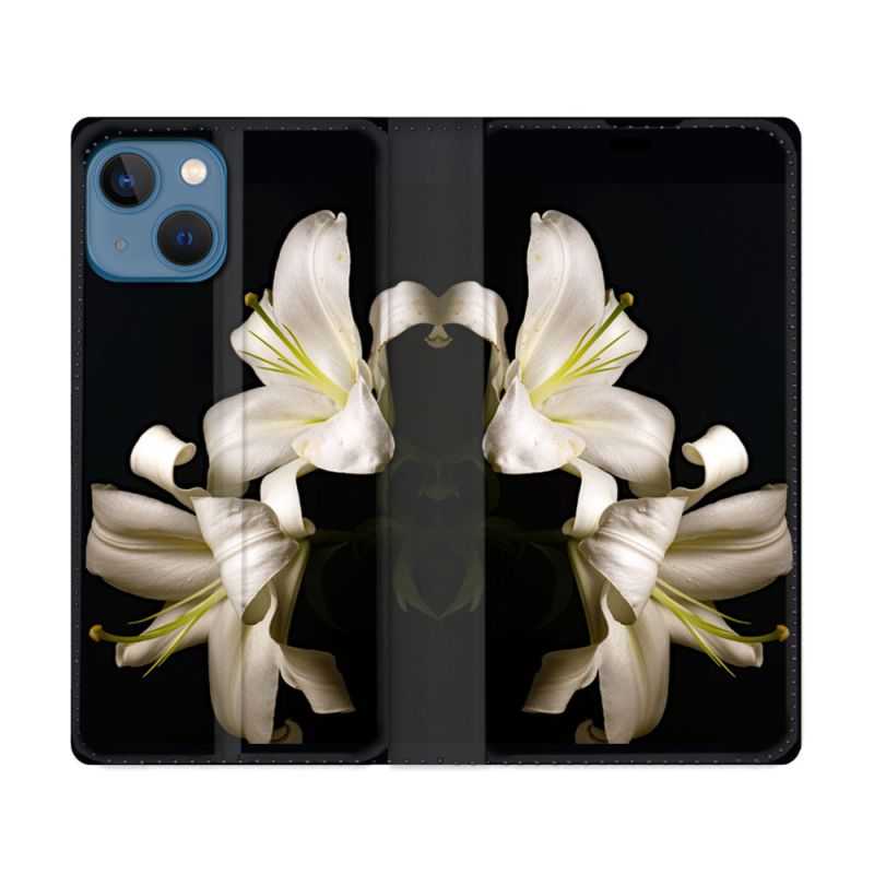 Housse Cuir Portefeuille Pour Iphone 14 Pro Max (6.7) Fleur Lys Noir