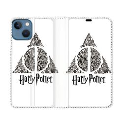 Housse Cuir Portefeuille Pour Iphone 14 Pro Max (6.7) Harry Potter Hollows triangle Blanc