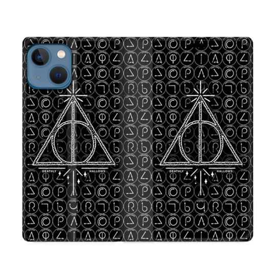 Housse Cuir Portefeuille Pour Iphone 14 Pro Max (6.7) Harry Potter Hollows Triangle Noir