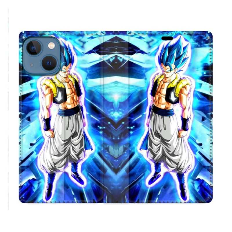 Housse Cuir Portefeuille Pour Iphone 14 Pro Max (6.7) Manga Dragon Ball Gogeta Lumiere