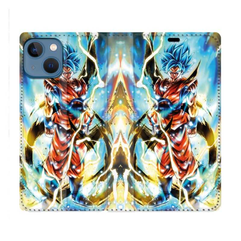 Housse Cuir Portefeuille Pour Iphone 14 Pro Max (6.7) Manga Dragon Ball Sangoku Blanc