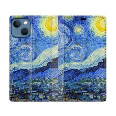 Housse Cuir Portefeuille Pour Iphone 14 Pro Max (6.7) Peinture La nuit étoilée