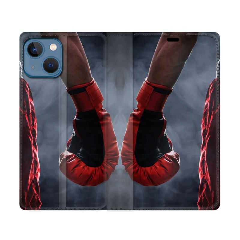 Housse Cuir Portefeuille Pour Iphone 14 Pro Max (6.7) Sport Boxe Gant Rouge