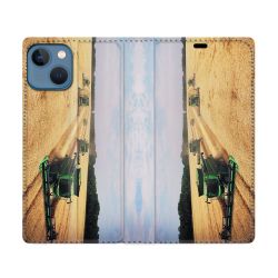 Housse Cuir Portefeuille Pour Iphone 14 Pro (6.1) Agriculture Moissonneuse