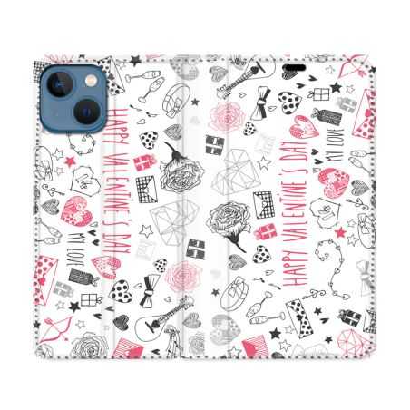 Housse Cuir Portefeuille Pour Iphone 14 Pro (6.1) Amour Valentines