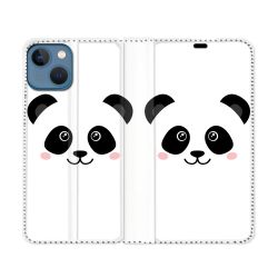 Housse Cuir Portefeuille Pour Iphone 14 Pro (6.1) Animal Panda Blanc