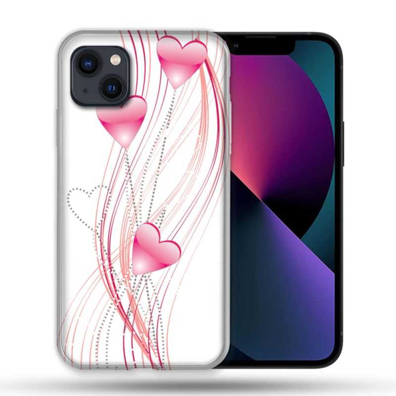Coque Pour Iphone 14 Max (6.7) Amour Coeur Rose Montant sur Blanc