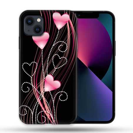 Coque Pour Iphone 14 Max (6.7) Amour Coeur Rose Montant sur Noir