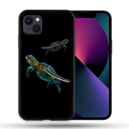 Coque Pour Iphone 14 Max (6.7) Animal Tortue Noire multicolore
