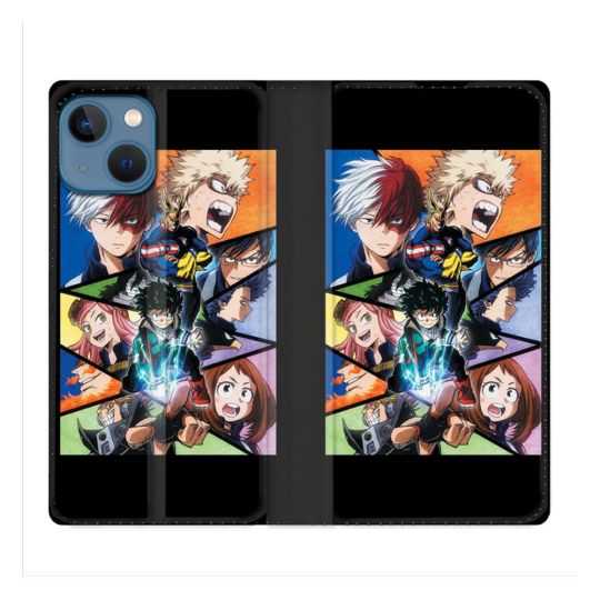 Housse Cuir Portefeuille Pour Iphone 14 Pro (6.1) Manga My Hero Academia Noir
