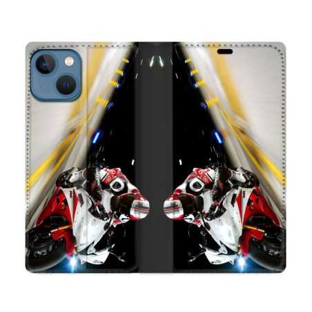Housse Cuir Portefeuille Pour Iphone 14 Pro (6.1) Moto Course GP R6
