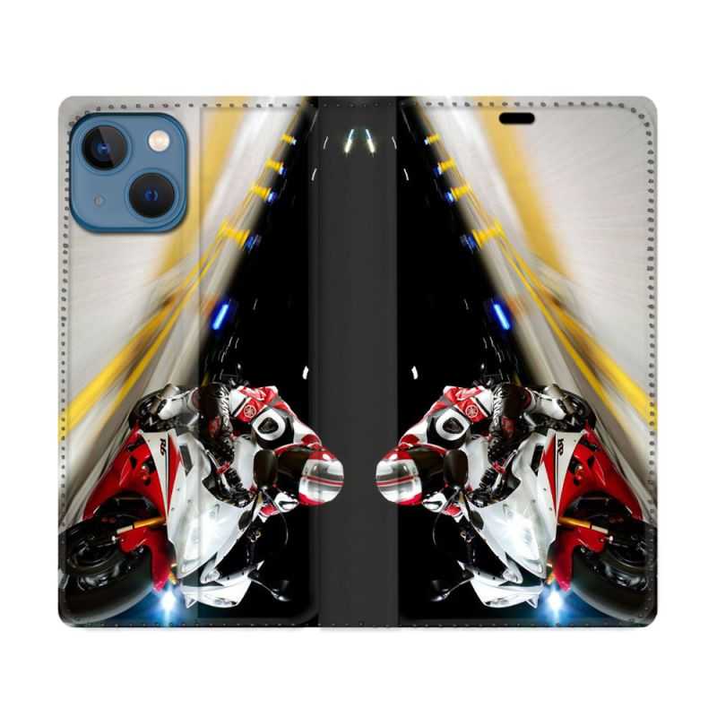 Housse Cuir Portefeuille Pour Iphone 14 Pro (6.1) Moto Course GP R6