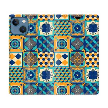 Housse Cuir Portefeuille Pour Iphone 14 Pro (6.1) Texture Carreau Ciment Orange