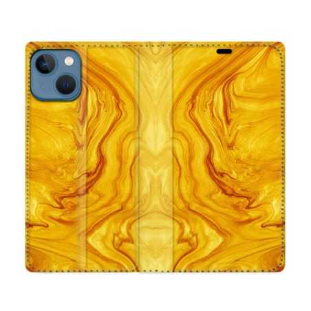 Housse Cuir Portefeuille Pour Iphone 14 Pro (6.1) Texture Marbre Jaune