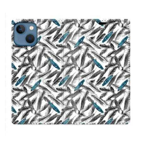 Housse Cuir Portefeuille Pour Iphone 14 Pro (6.1) Texture Plume Canard