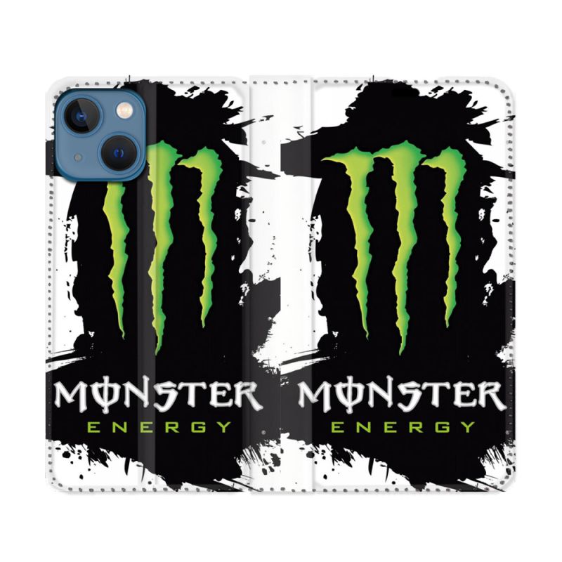 Housse Cuir Portefeuille Pour Iphone 14 Pro (6.1) Monster Energy Tache