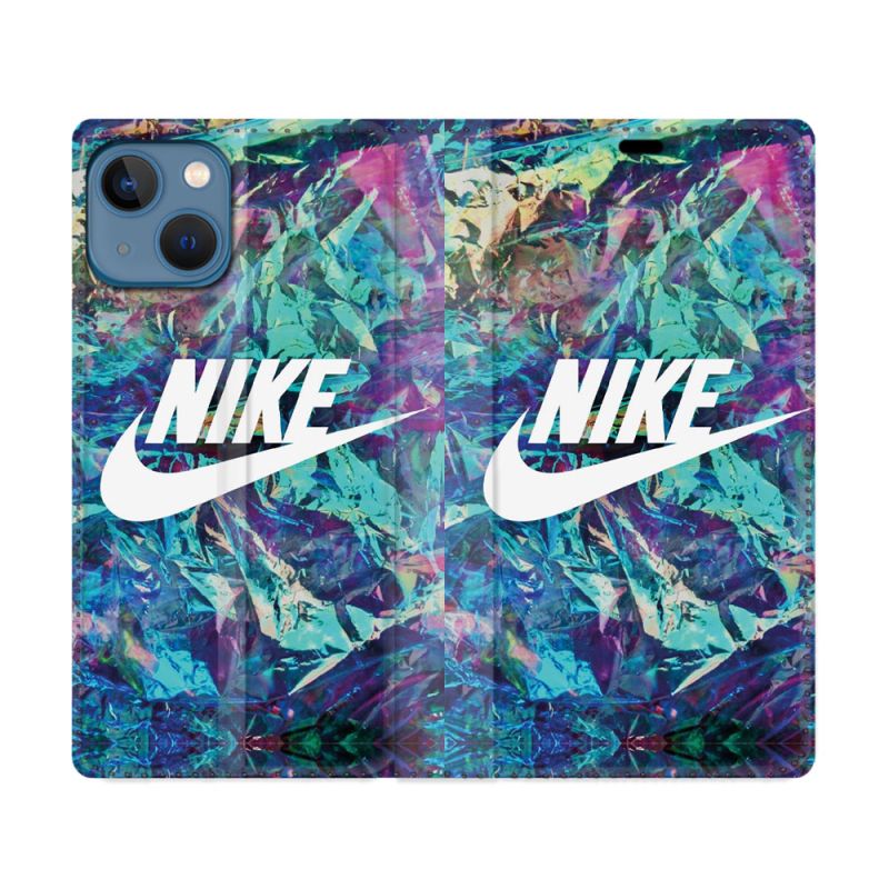 Housse Cuir Portefeuille Pour Iphone 14 Pro (6.1) Nike Turquoise