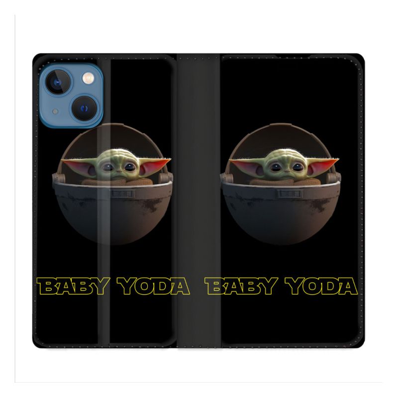 Housse Cuir Portefeuille Pour Iphone 14 Pro (6.1) Star Wars - Yoda bebe noir