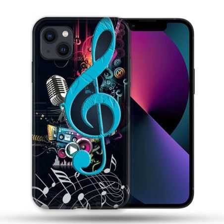 Coque Pour Iphone 14 Max (6.7) Musique Cle Sol Bleu