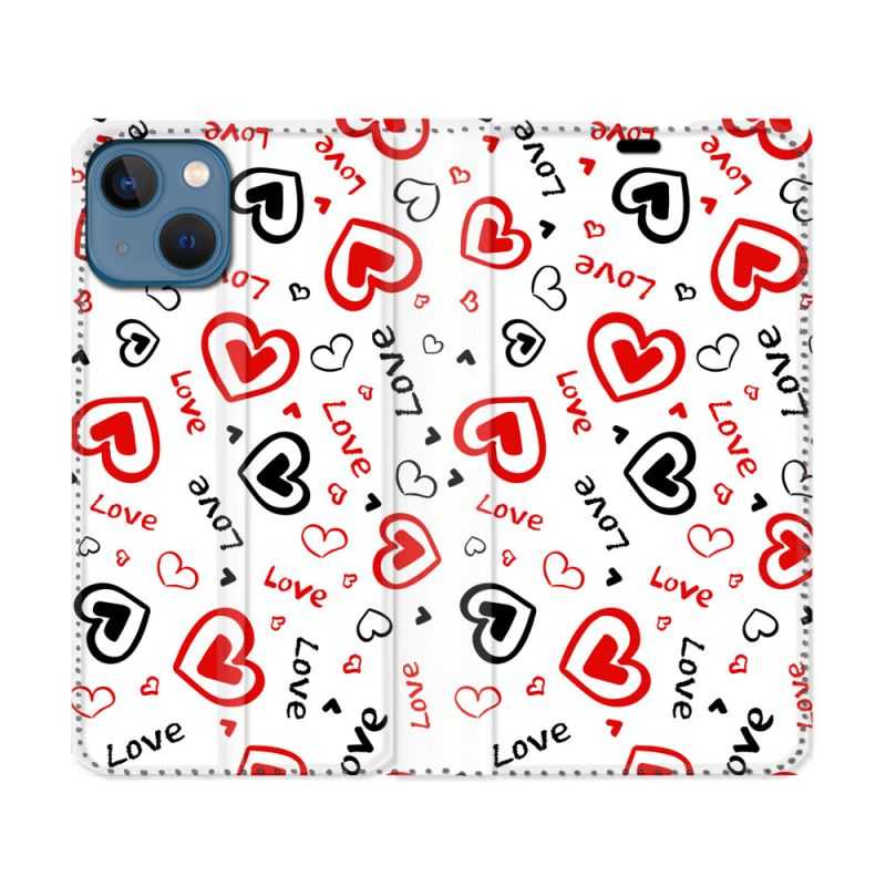 Housse Cuir Portefeuille Pour Iphone 14 Max (6.7) Amour Love