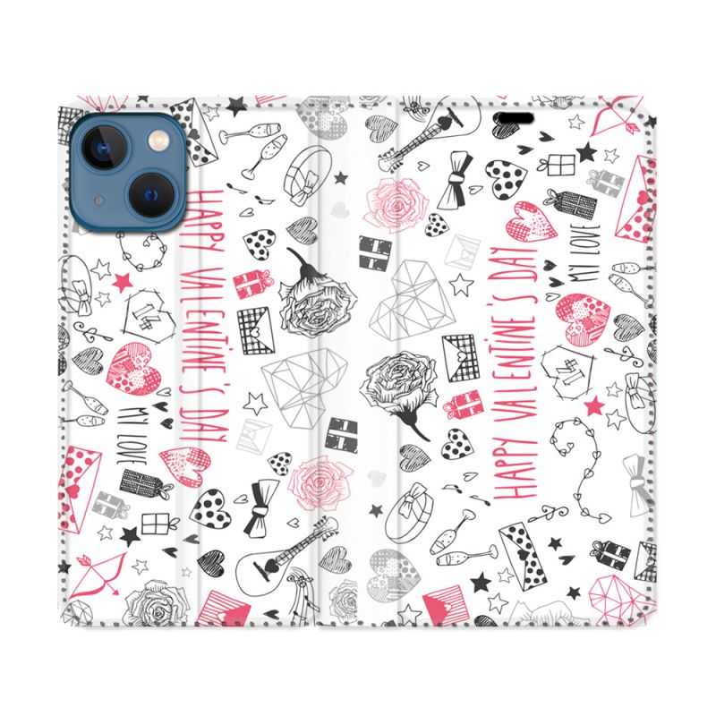 Housse Cuir Portefeuille Pour Iphone 14 Max (6.7) Amour Valentines