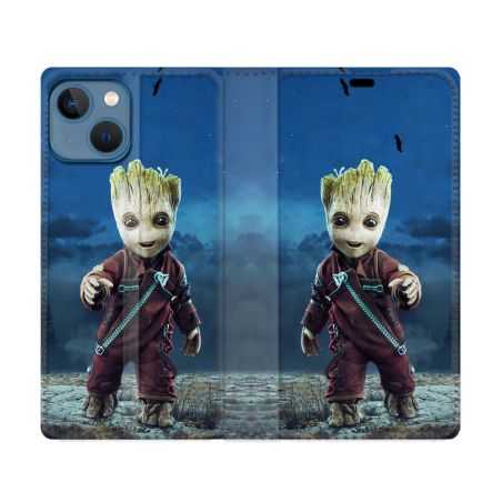 Housse Cuir Portefeuille Pour Iphone 14 Max (6.7) Groot Bleu