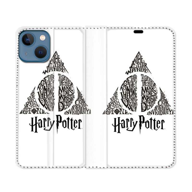 Housse Cuir Portefeuille Pour Iphone 14 Max (6.7) Harry Potter Hollows triangle Blanc