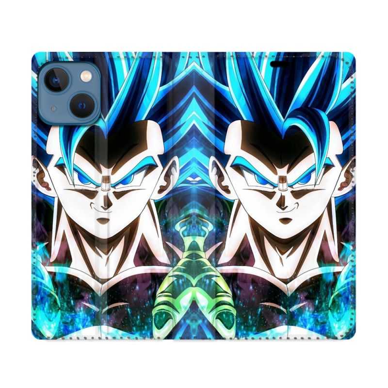 Housse Cuir Portefeuille Pour Iphone 14 Max (6.7) Manga Dragon Ball Gogeta Visage