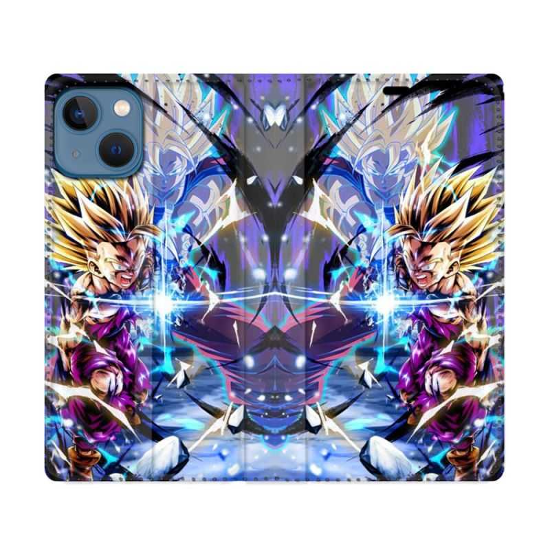 Housse Cuir Portefeuille Pour Iphone 14 Max (6.7) Manga Dragon Ball Sangohan Duo