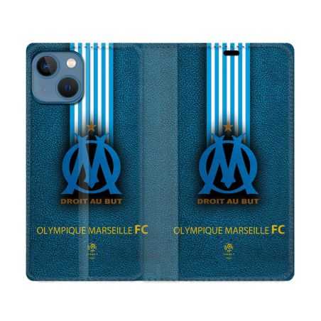 Housse Cuir Portefeuille Pour Iphone 14 Max (6.7) Olympique Marseille OM Bande