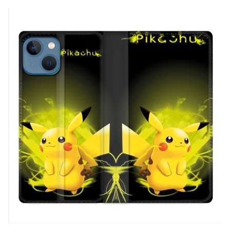 Housse Cuir Portefeuille Pour Iphone 14 Max (6.7) Pokemon Pikachu Eclair