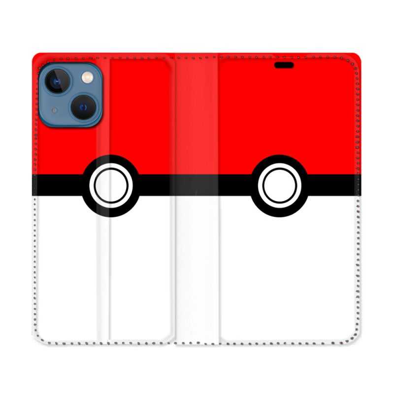 Housse Cuir Portefeuille Pour Iphone 14 Max (6.7) Pokemon Pokeball