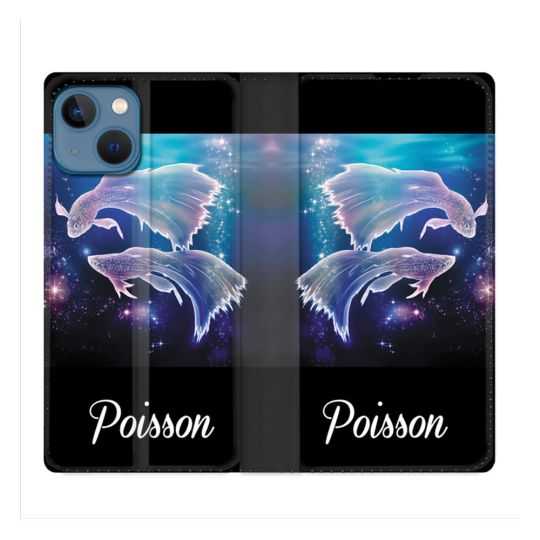 Housse Cuir Portefeuille Pour Iphone 14 Max (6.7) Signe Zodiaque 2 Poisson