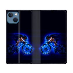Housse Cuir Portefeuille Pour Iphone 14 Max (6.7) Sport Cyclisme Bleu