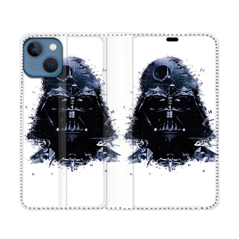 Housse Cuir Portefeuille Pour Iphone 14 Max (6.7) Star Wars - Dark Vador Blanc