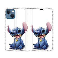 Housse Cuir Portefeuille Pour Iphone 14 Max (6.7) Stitch Blanc