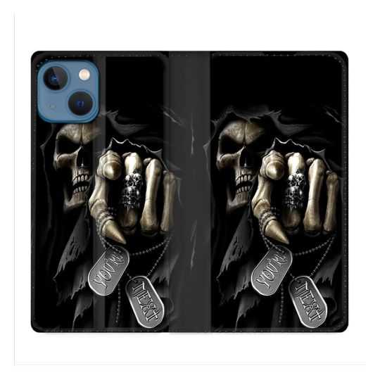 Housse Cuir Portefeuille Pour Iphone 14 Max (6.7) Tete de Mort Your Next