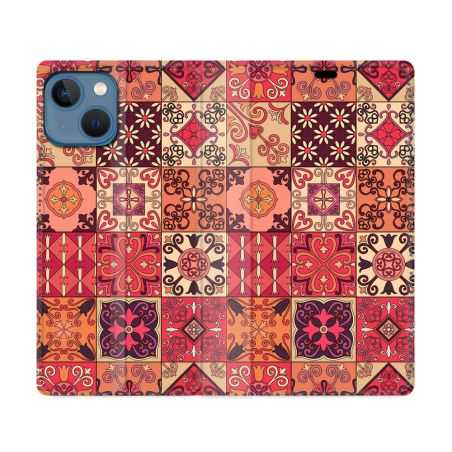 Housse Cuir Portefeuille Pour Iphone 14 Max (6.7) Texture Carreau Ciment Rouge