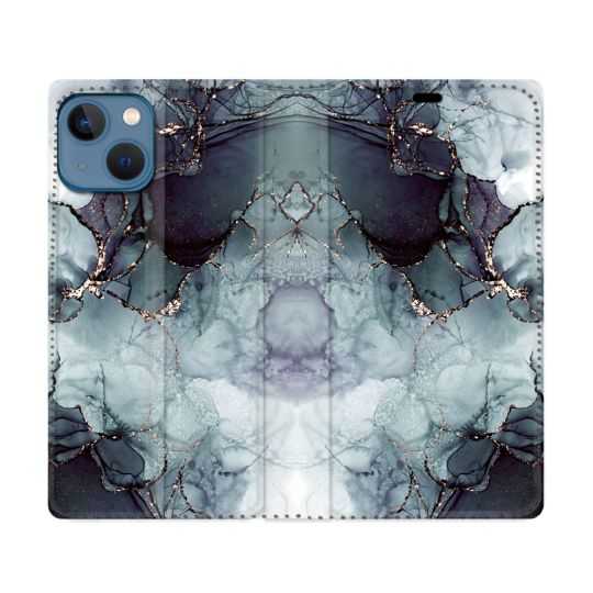 Housse Cuir Portefeuille Pour Iphone 14 Max (6.7) Texture Marbre Gris