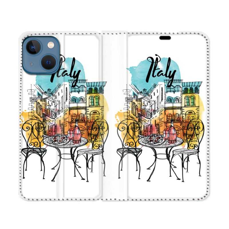 Housse Cuir Portefeuille Pour Iphone 14 Max (6.7) Voyage Italie Vintage