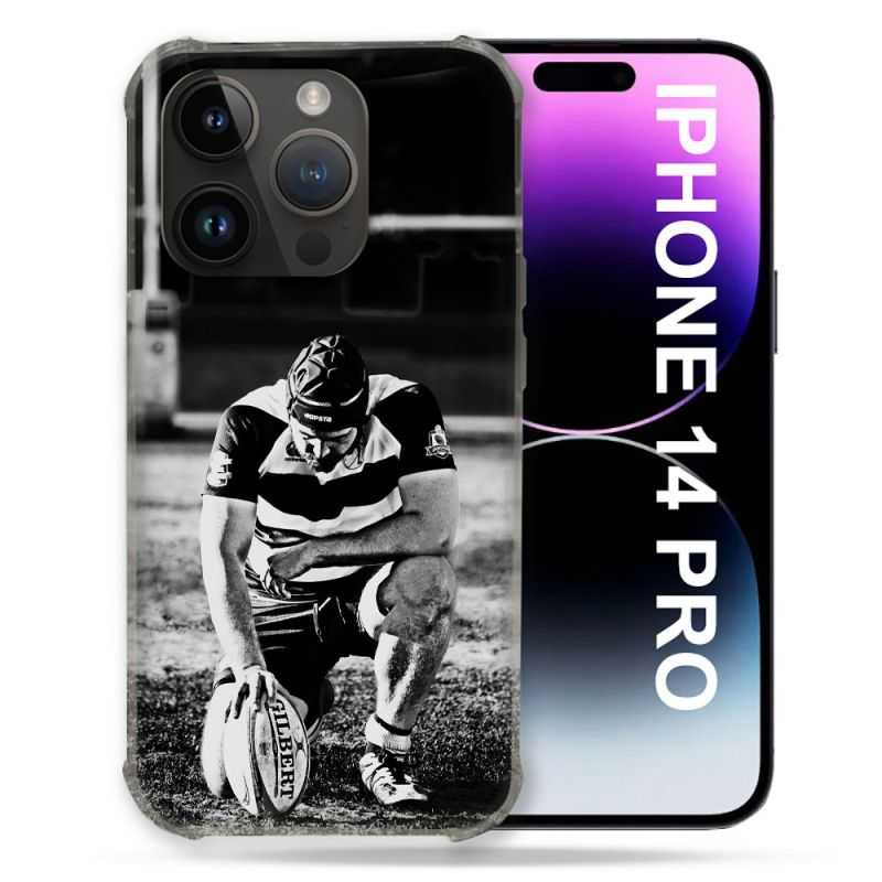 Coque Compatible MagSafe Pour Iphone 14 Pro (6.1) Sport Rugby Noir Blanc