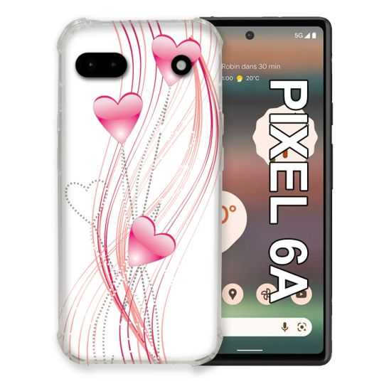 Coque Pour Google Pixel 6A Amour Coeur Rose Montant sur Blanc